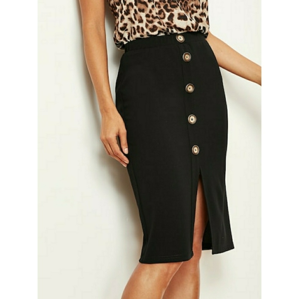 🌿LAST ONE🌿VIVA | Button Front Split Black Skirt - Picture 4 of 5